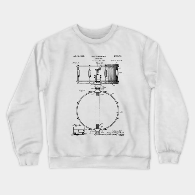 Snare Drum 1939 Vintage Patent Print Crewneck Sweatshirt by MadebyDesign